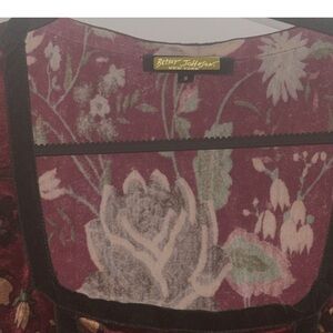 Betsey Johnson Plum Floral Maxi Dress with Black Trim Accents